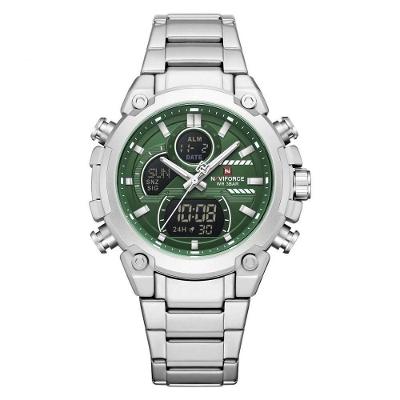 Relógio Esportivo Masculino Multifuncional em Aço Inox LED Verde Naviforce