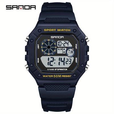 Relógio Digital Unissex Sanda com Tela Azul e Pulseira de Silicone 50M