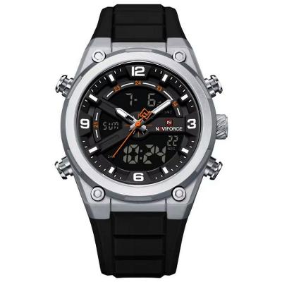 Relógio Esportivo Masculino NAVIFORCE Duplo Display Silicone Impermeável Laranja e Prata