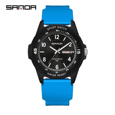 Relógio Digital Masculino Simples com Calendário Silencioso Preto e Azul Sanda