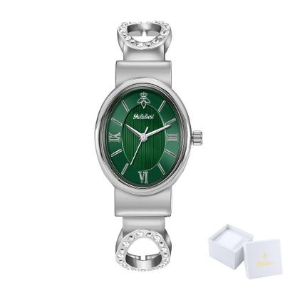 Relógio de Quartzo Feminino Sofisticado a Ouro Verde Prata em Metal com Strass Sanda