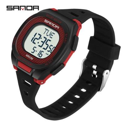 Relógio Eletrônico Multifuncional Digital Sanda em Silicone com Alarme Vermelho