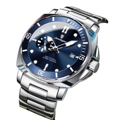 Relógio Masculino Analógico Elegante de Luxo e Fiável com Calendário em Aço Inox Azul