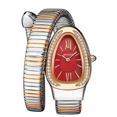 Relógio Feminino 1151 Clássico em Aço Inox com Diamantes Vermelho Sanda