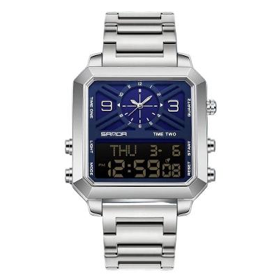 Relógio Digital para Homem 6265 em Aço Inox LED Azul Prateado Sanda