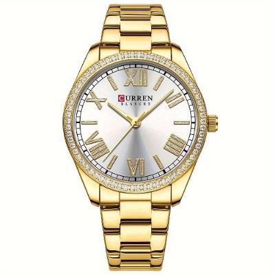 Relógio de Quartzo Feminino Novo Analógico Aço Inox Ponteiros Luminosos Branco Curren