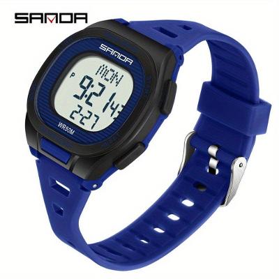 Relógio Eletrônico Multifuncional Sanda Digital Silicone com Alarme Azul 5CM