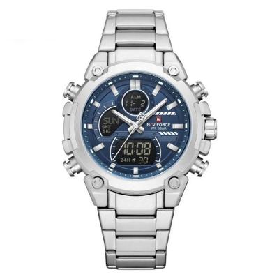 Relógio Esportivo Masculino Multifuncional em Aço Inox LED Azul Naviforce