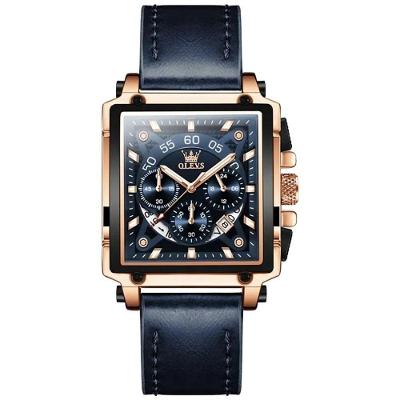 Relógio Masculino 9919 Analógico Quartzo Couro Impermeável Azul Olevs