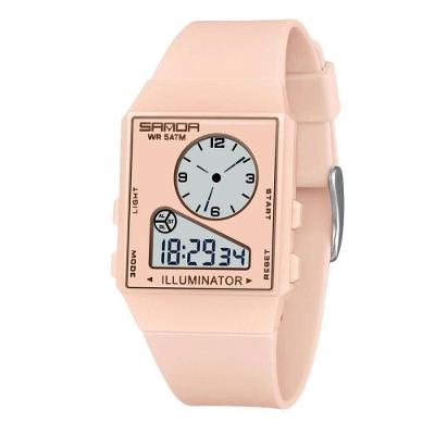 Relógio Eletrônico Masculino Sanda 6338 Digital Silicone Resistente à Água Rosa