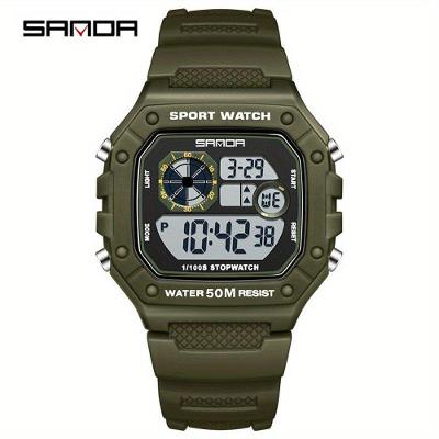 Relógio Digital Unissex Sanda com Pulseira de Silicone Resistente à Água 50M Verde