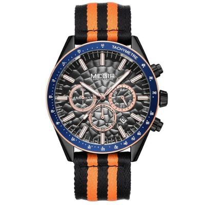 Relógio de Quartzo Masculino D Esign Esportivo em Tecido Preto Azul Megir