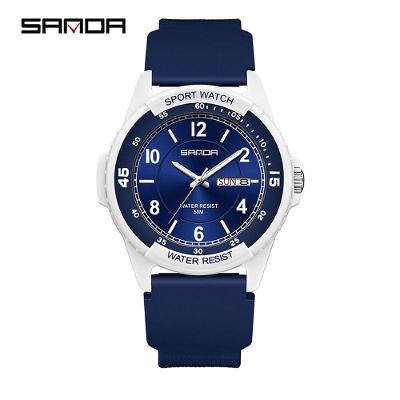 Relógio Digital Simples com Calendário Silencioso Branco e Azul Sanda
