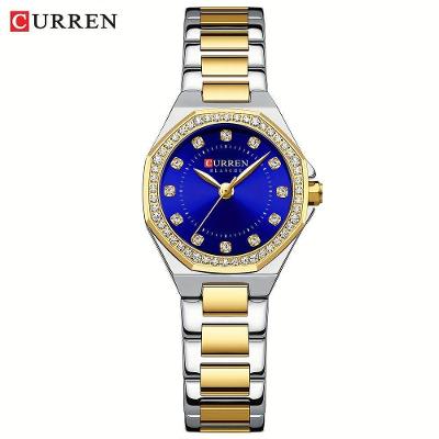 Relógio Feminino Luxuoso com Mostrador de Strass Aço Inox Azul Escuro Curren