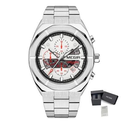 Relógio Masculino Cronógrafo Aço Inox Luminoso à Prova D'água Prata Megir