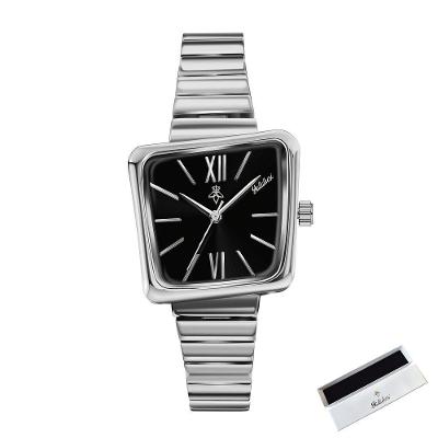 Relógio Feminino Prata Preto Analógico de Quartzo com Pulseira Aço Inox Sanda