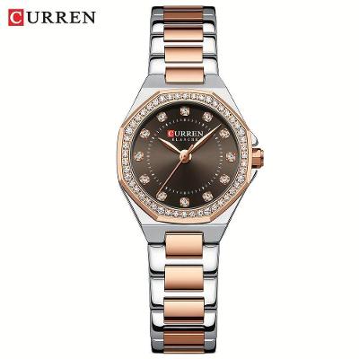 Relógio Feminino Luxuoso Curren Analógico com Pulseira em Aço Inox Marrom
