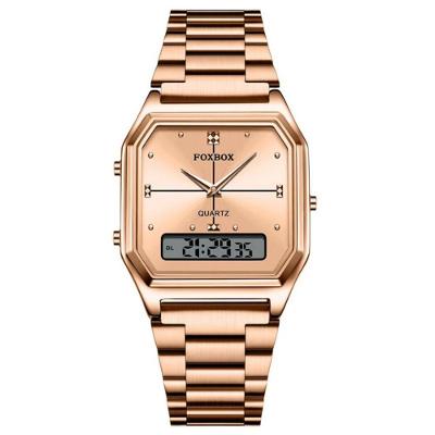 Relógio Feminino Duplo Display Analógico e Digital em Aço Inox Rose Foxbox