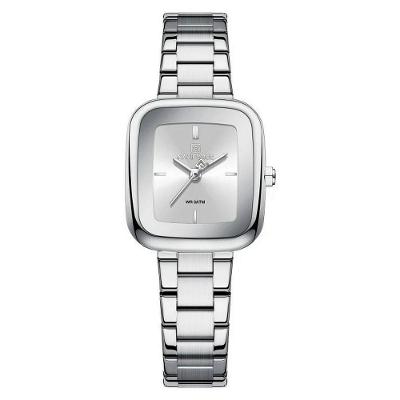 Relógio Feminino Design Quadrado Analógico em Aço Inox Prata Naviforce