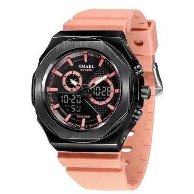 Relógio Feminino Display Duplo Analógico Digital Plástico Esportivo Rosa Smael