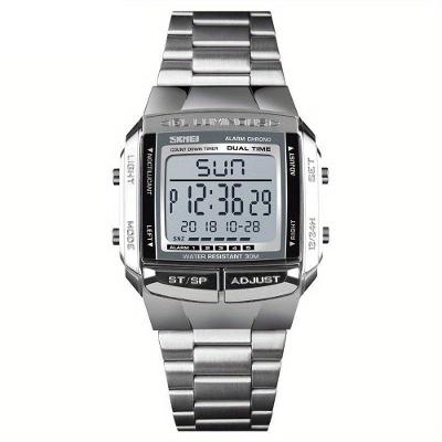 Relógio Masculino Multifuncional Elegante com Características Luminosas em Aço Inox Digital LED