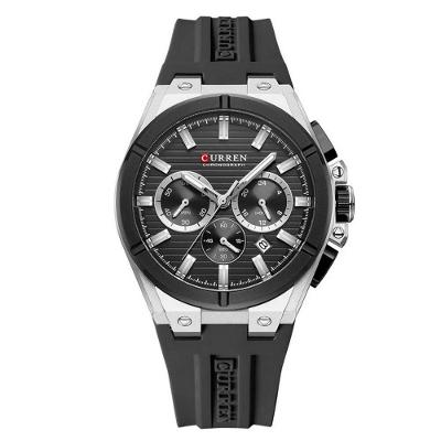 Relógio Masculino Multifunção Esportivo Casual de Silicone com Cronógrafo Preto Curren