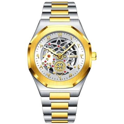 Relógio Masculino Design Octogonal Analógico em Aço Inox Dourado Lige