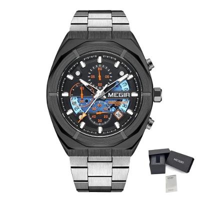 Relógio Masculino Megir Cronógrafo com Pulseira de Aço Inox Luminosa Preto