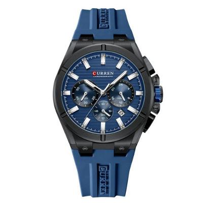 Relógio Masculino Multifunção Esportivo Casual Silicone Cronógrafo Azul Curren