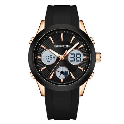 Relógio Masculino Display Duplo LED Silicone Preto Sanda com Cronômetro