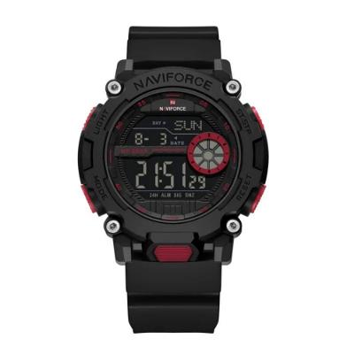 Relógio Masculino Esportivo Casual com Display LCD à Prova D'água Preto e Vermelho com Pulseira