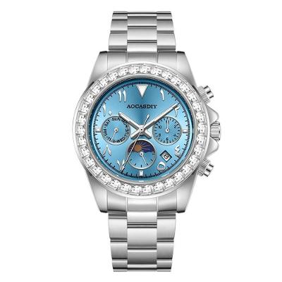 Relógio Masculino Mecânico com Pulseira de Aço Inox Azul Claro