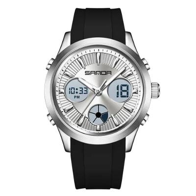 Relógio Masculino Display Duplo LED Cronômetro Luz Noturna Silicone Cinza Sanda