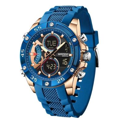 Relógio Masculino Sanda Analógico e Digital Pulseira de Silicone Multifuncional Azul