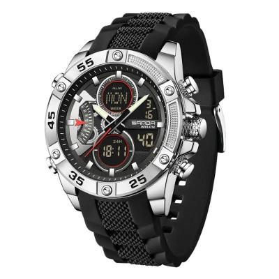 Relógio Masculino Sanda Analógico e Digital Pulseira Silicone Multifuncional Cinza