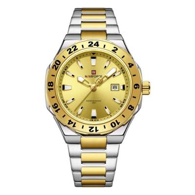 Relógio Masculino Quartzo 3ATM Analógico em Aço Inox Dourado Naviforce