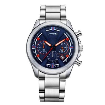 Relógio Masculino Estilo Moderno de Quartzo em Aço Inox Cronógrafo Azul Prata