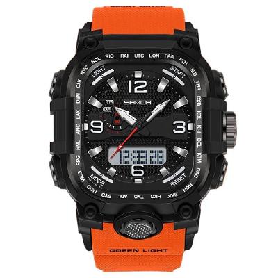 Relógio Unissex Triplo Fuso Horário Digital Silicone Alarme Laranja Sanda