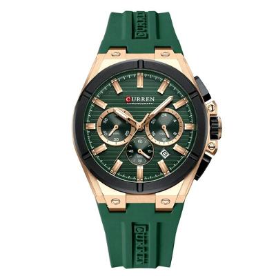 Relógio Masculino Multifunção Esportivo Casual de Silicone com Cronógrafo Verde Curren