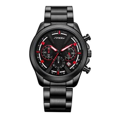 Relógio Masculino Estilo Moderno de Quartzo Cronógrafo Pulseira Aço Inox Preto Sinobi