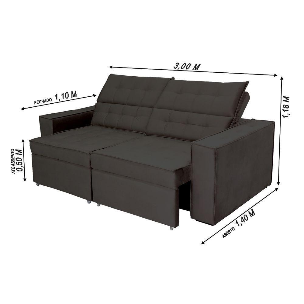 Sofá Austrália 3,00m 5 Lugares Retrátil E Reclinável D35 - Preto - 2