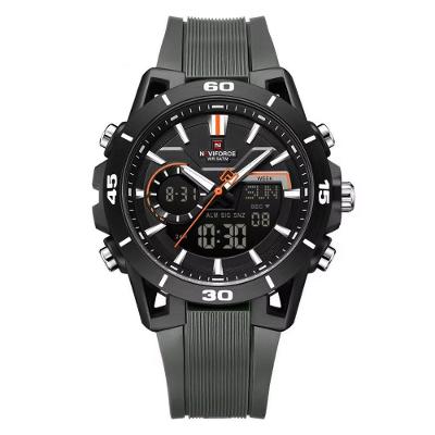 Relógio Masculino Esportivo Dual Display em Couro LED 5ATM Cinza Naviforce