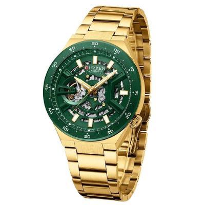 Relógio Masculino Curren Automático Esqueletizado Aço Inox Dourado