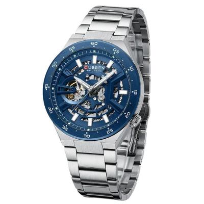 Relógio Masculino Curren Automático Esqueletizado Cinza em Aço Inox