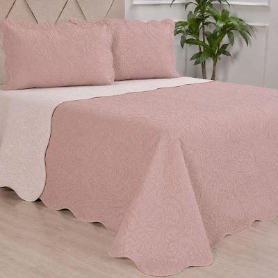 Kit Cobre Leito Casal Dupla Face Ultra Lisse 100% Poliéster Rosê com Porta Travesseiro Bene Casa