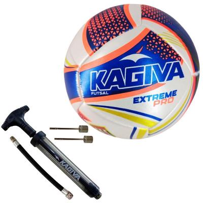 Kit Bola de Futsal F5 Extreme Pro com Bomba Dupla Ação Laranja e Preto Kagiva