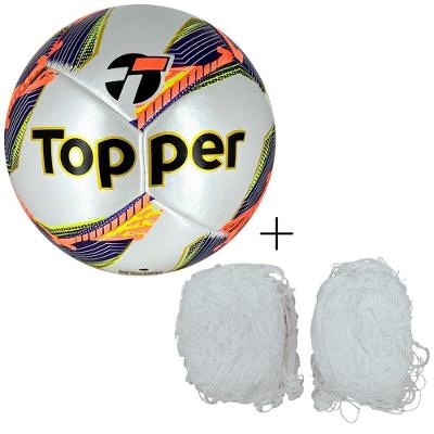 Kit Bola de Futsal Dominator Pró Laranja e Branco com Rede Matrix Fio 2 Reforçada Topper