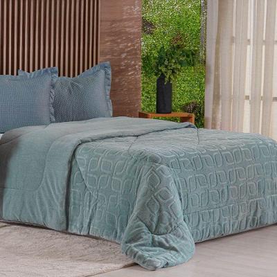 Edredom King Plush Sense 100% Poliéster Dupla Face Azul Mineral Tessi