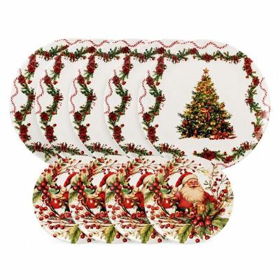 Conjunto de Pratos Natalino Melamina Papai Noel e Azevinho 8 Peças Yangzi