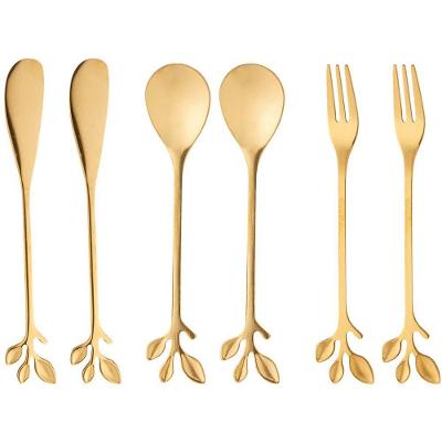 Conjunto de Talheres Leaves 6 Peças Aço Inox Acabamento Dourado Wolff